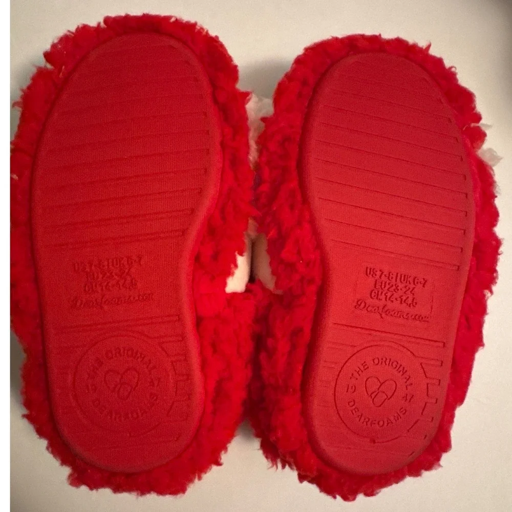 Dearfoams‎ Kids Red Santa Slippers Cozy Fleece Plush Christmas Holiday Size 7-8